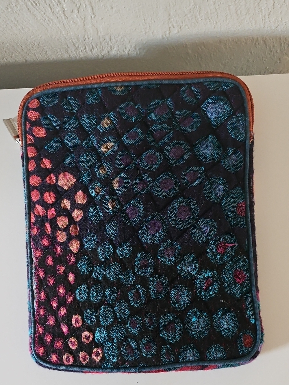 Colorful Quilted Zip Pouch with Peacock Type Paytern.